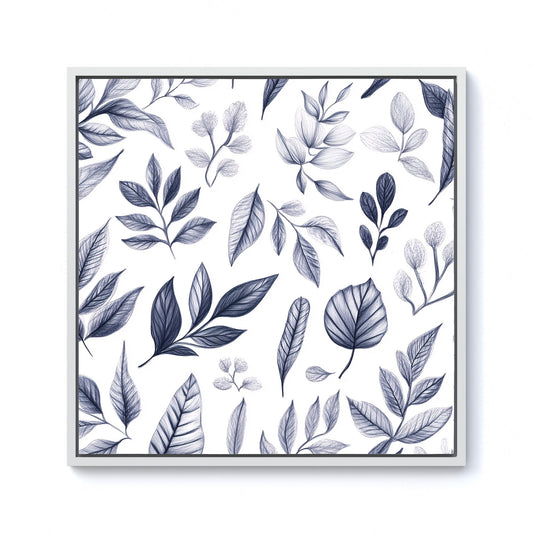Grey Hand Drawn Leaves Framed Canvas