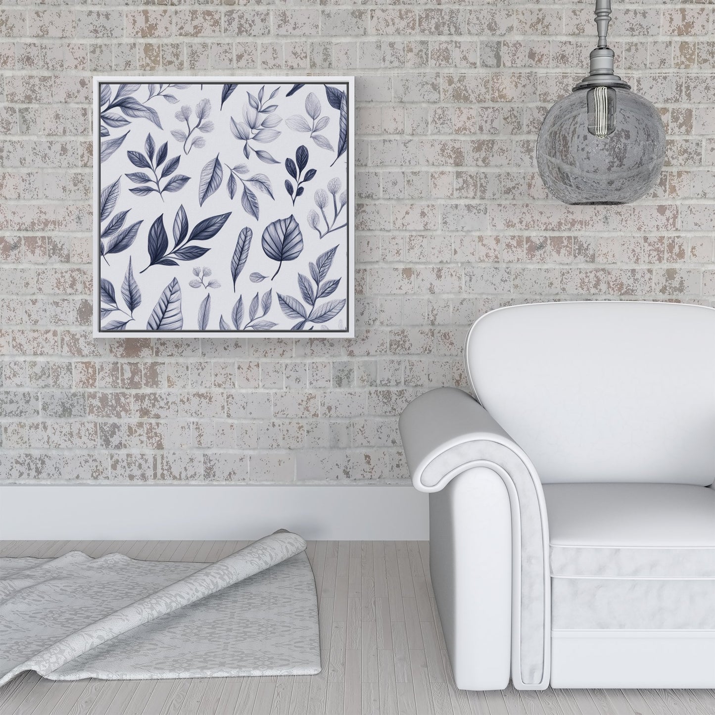 Grey Hand Drawn Leaves Framed Canvas