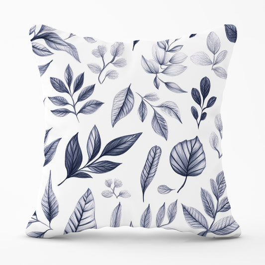 Grey Hand Drawn Leaves Cushions