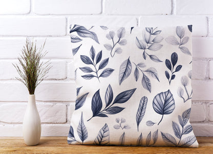 Grey Hand Drawn Leaves Cushions