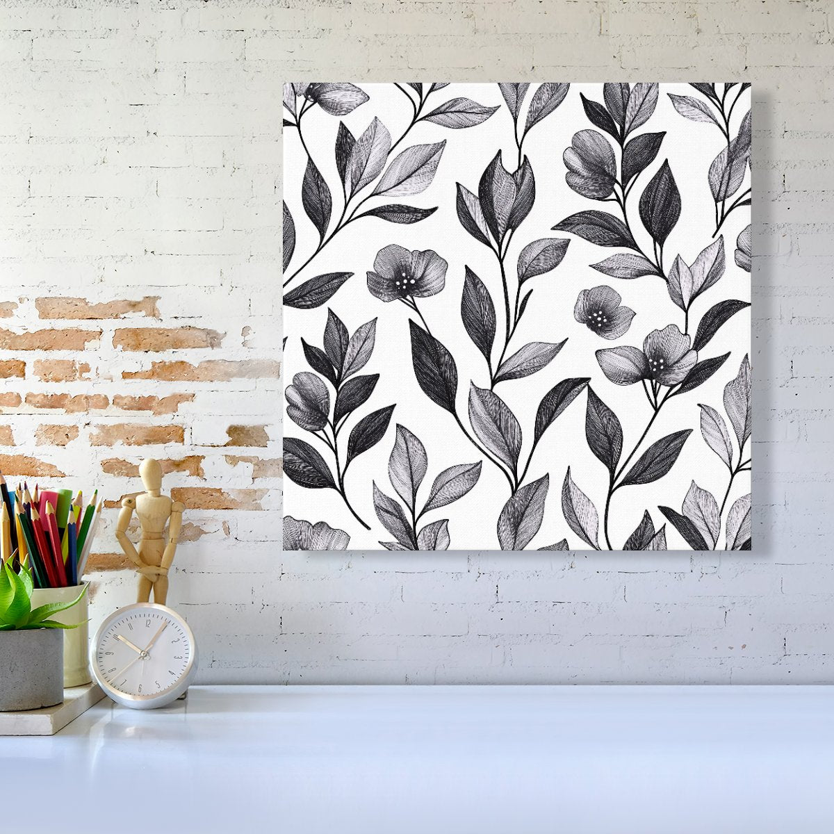 Hand Drawn Leaves And Flowers Canvas