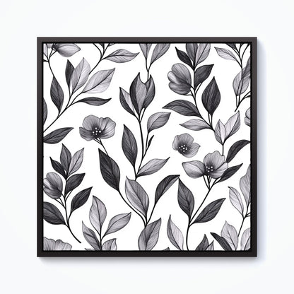 Hand Drawn Leaves And Flowers Framed Canvas