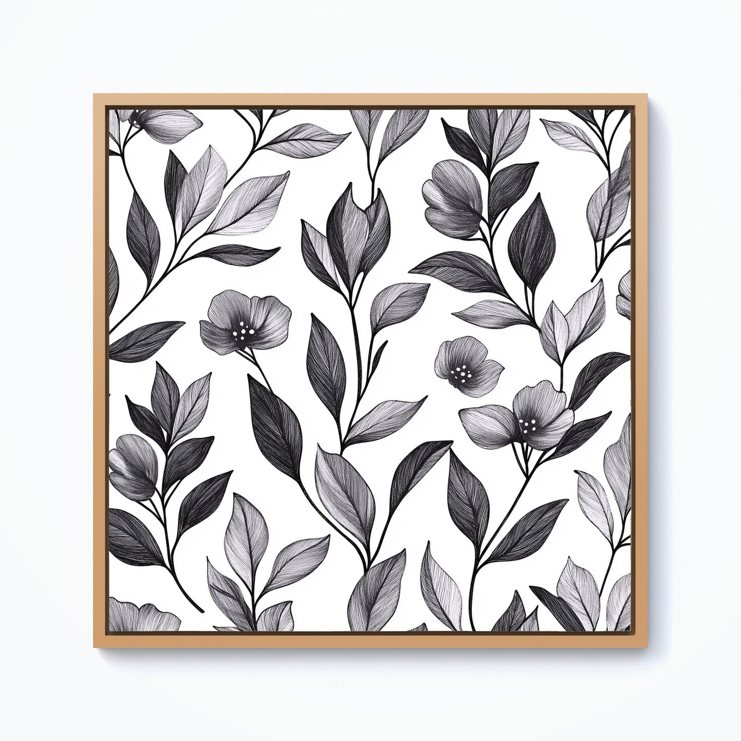 Hand Drawn Leaves And Flowers Framed Canvas