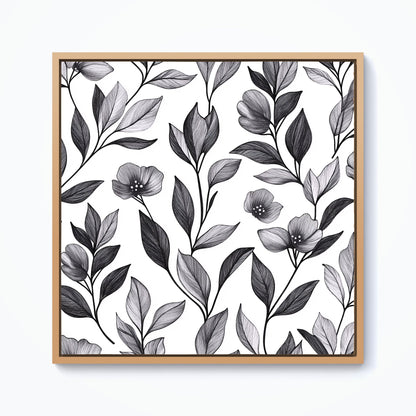 Hand Drawn Leaves And Flowers Framed Canvas