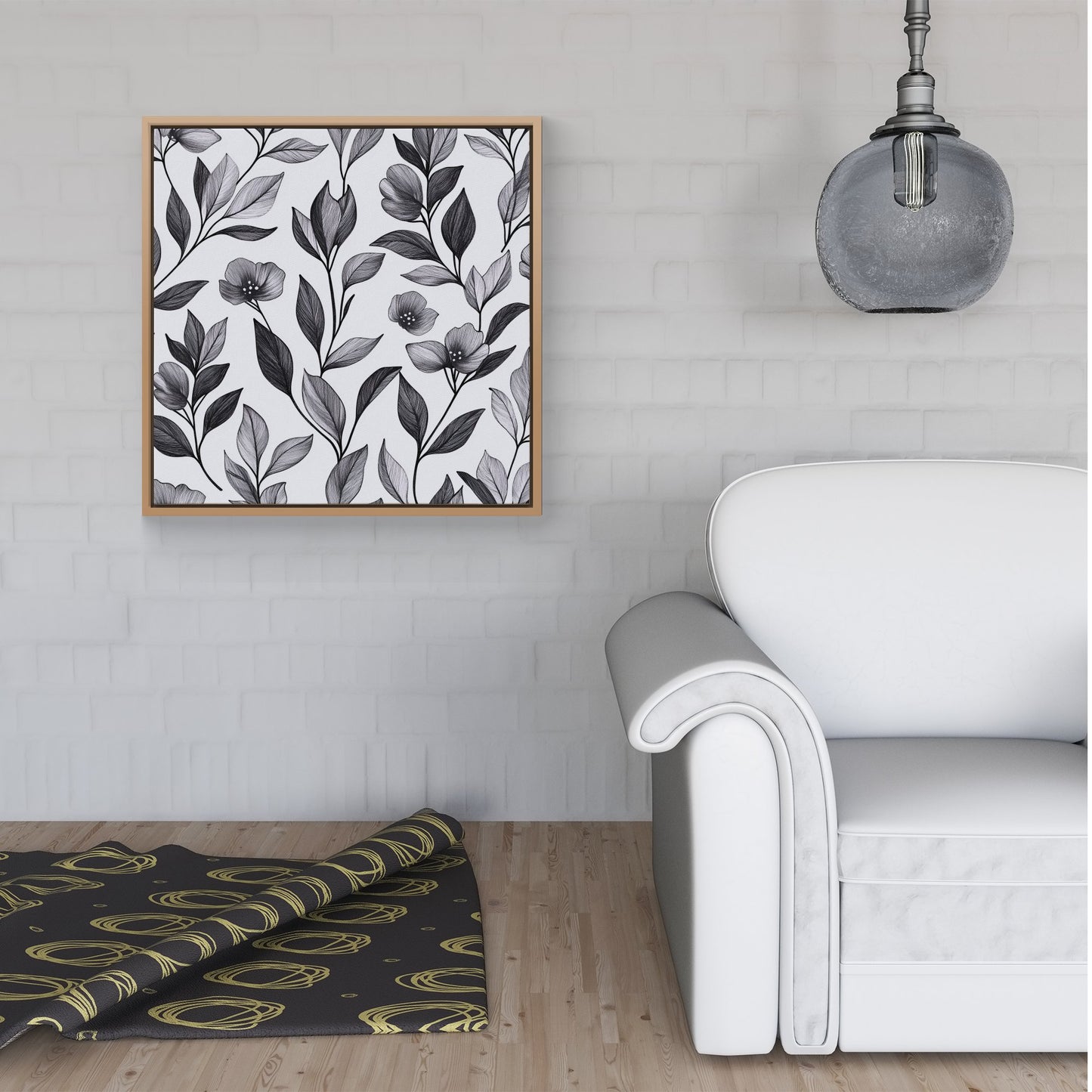 Hand Drawn Leaves And Flowers Framed Canvas