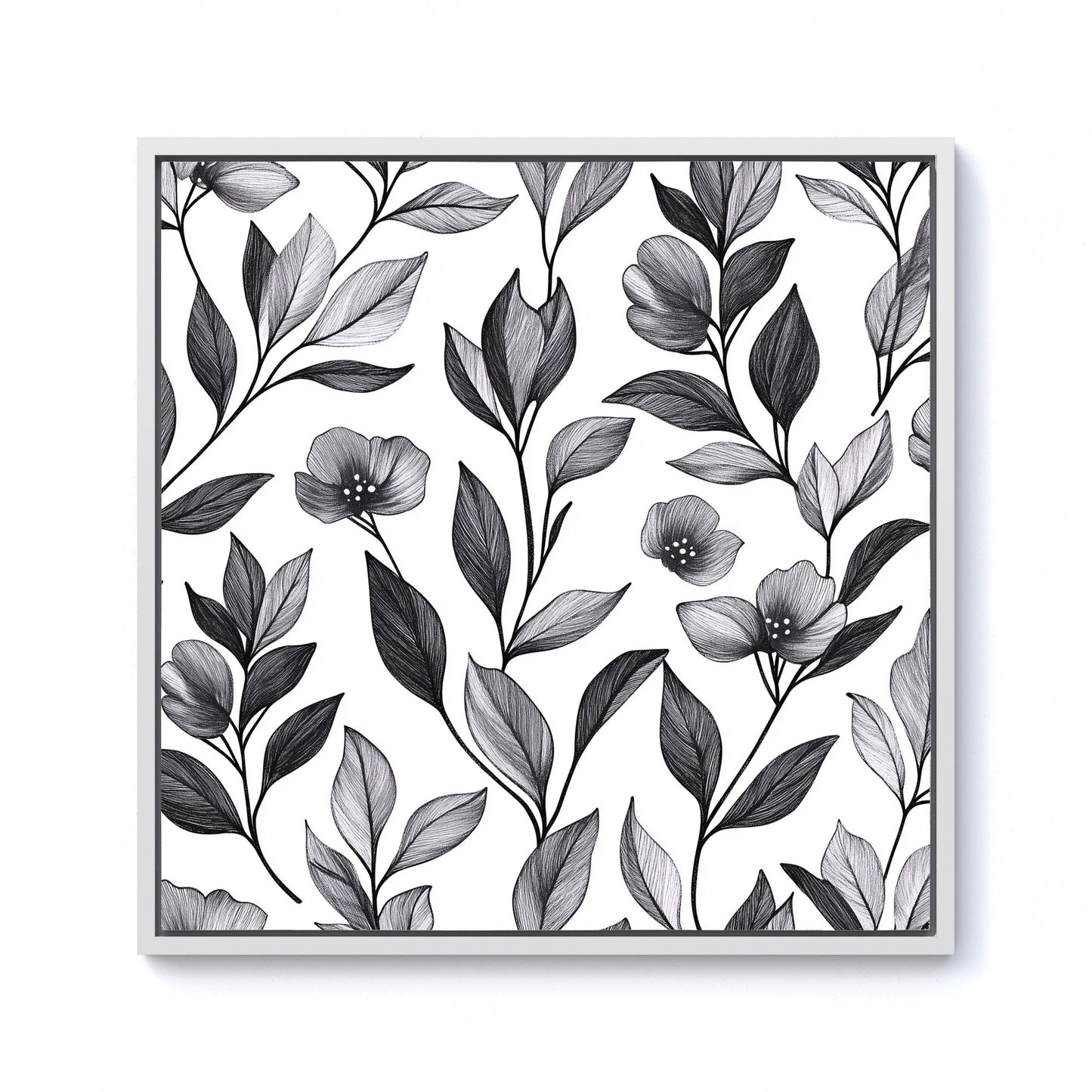 Hand Drawn Leaves And Flowers Framed Canvas