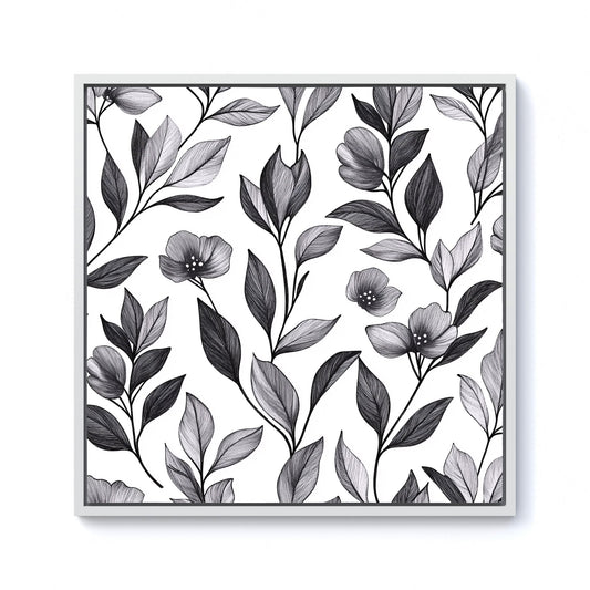 Hand Drawn Leaves And Flowers Framed Canvas