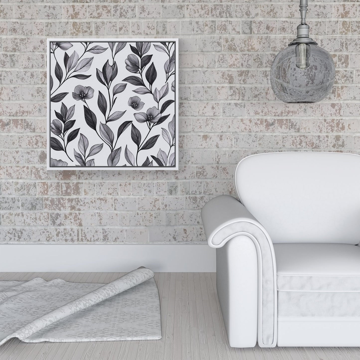 Hand Drawn Leaves And Flowers Framed Canvas