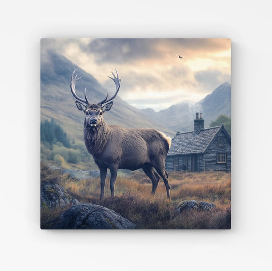 Highland Stag By The Cottage Canvas