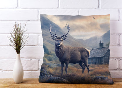 Highland Stag By The Cottage Cushions