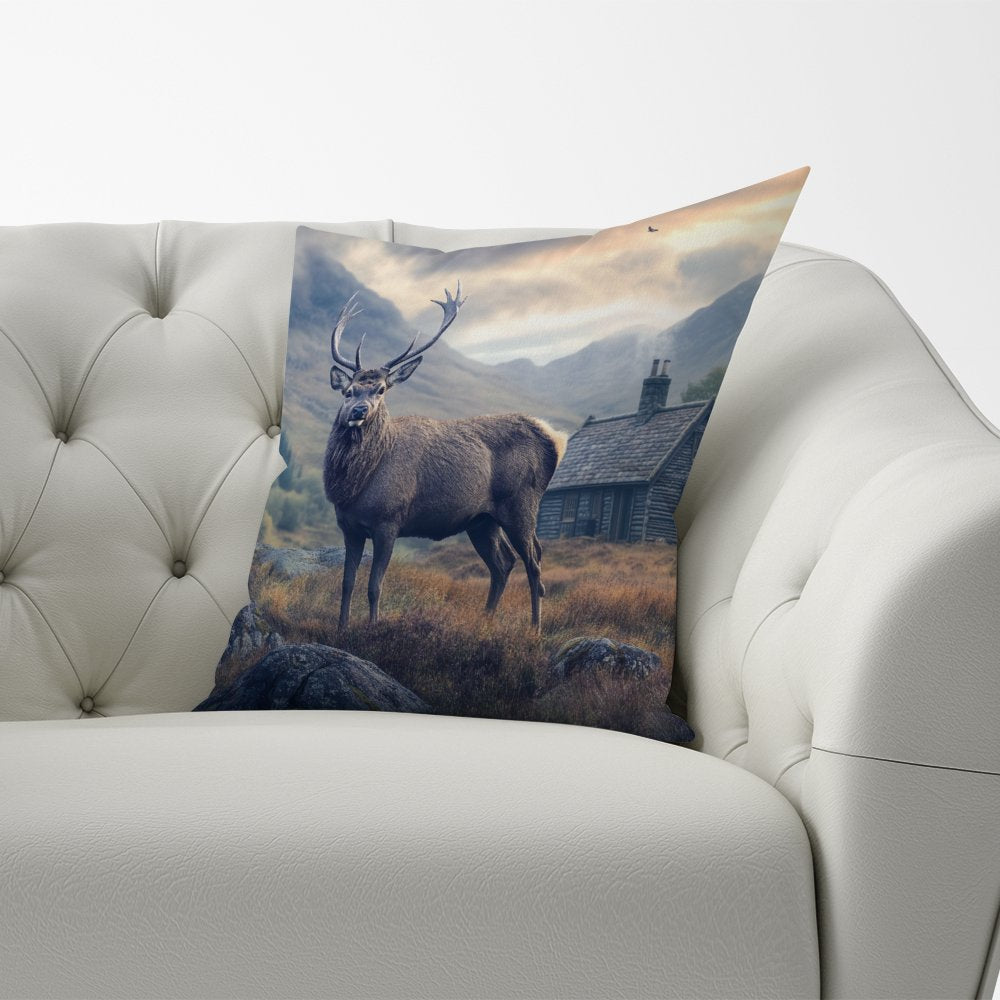 Highland Stag By The Cottage Cushions