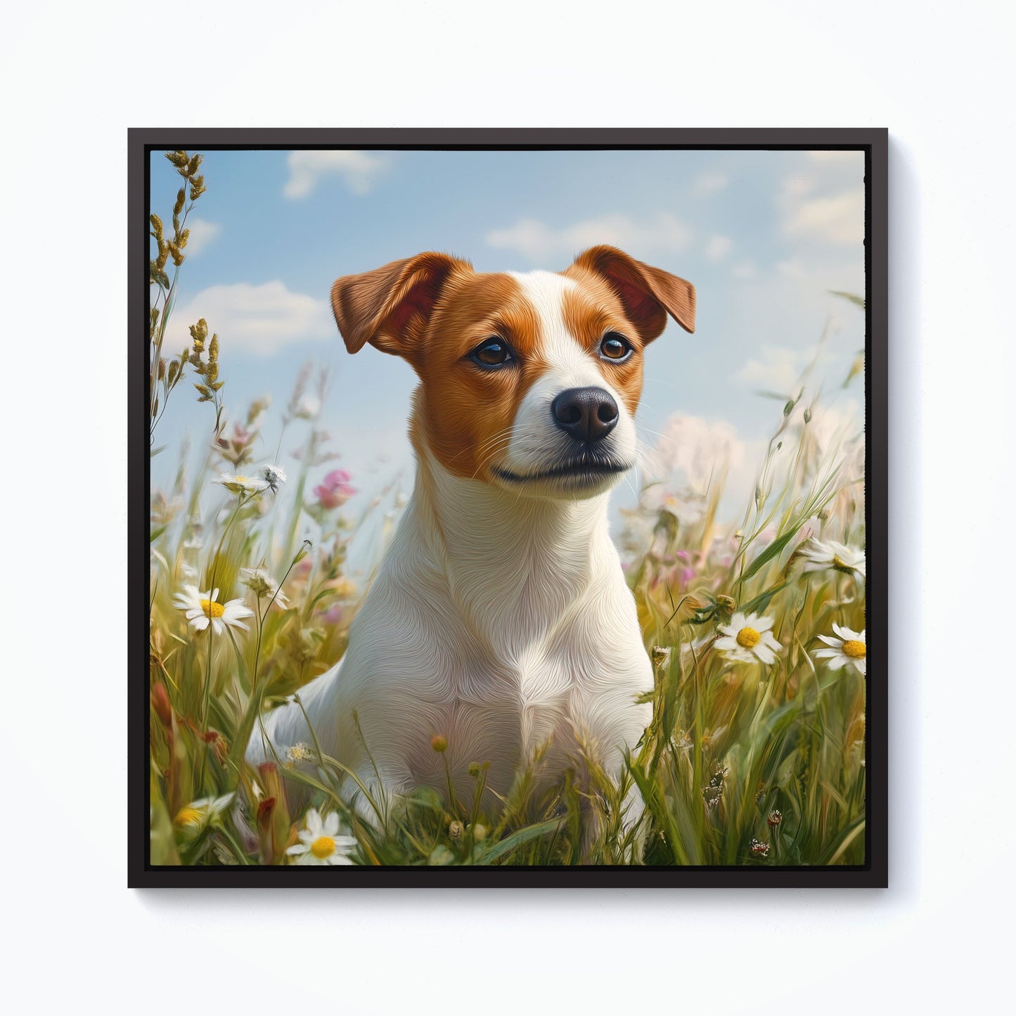 Happy Jack Russell In A Summer Meadow Framed Canvas