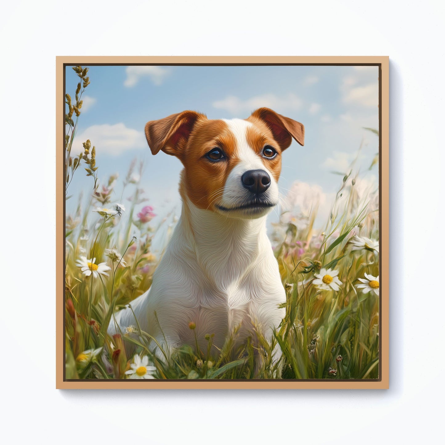 Happy Jack Russell In A Summer Meadow Framed Canvas