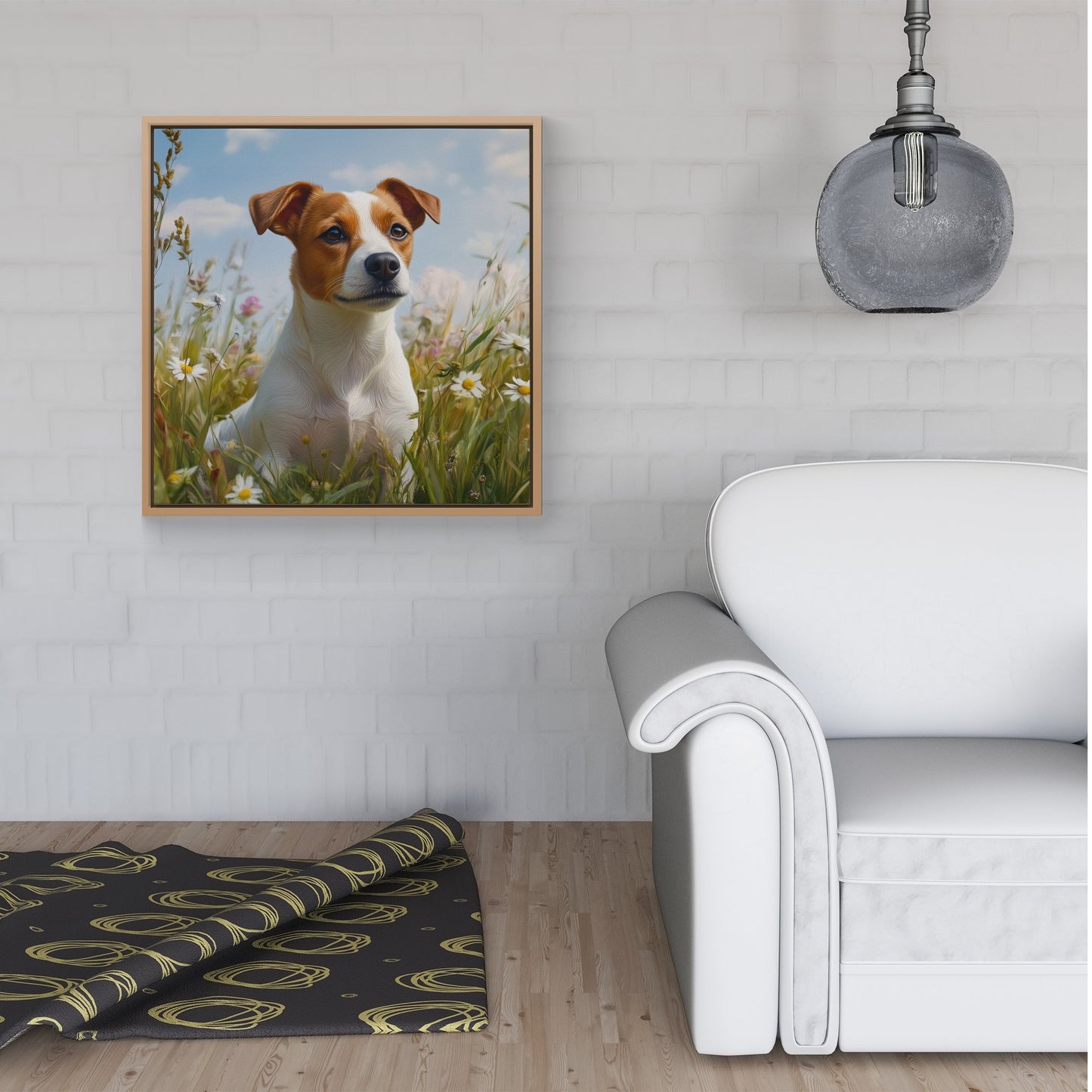 Happy Jack Russell In A Summer Meadow Framed Canvas