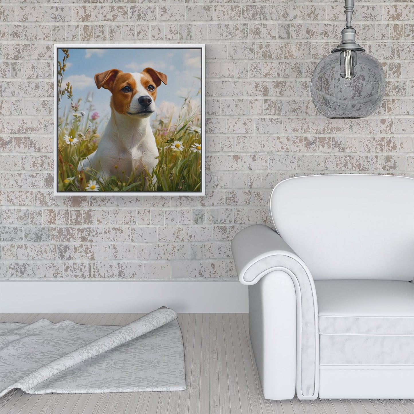 Happy Jack Russell In A Summer Meadow Framed Canvas