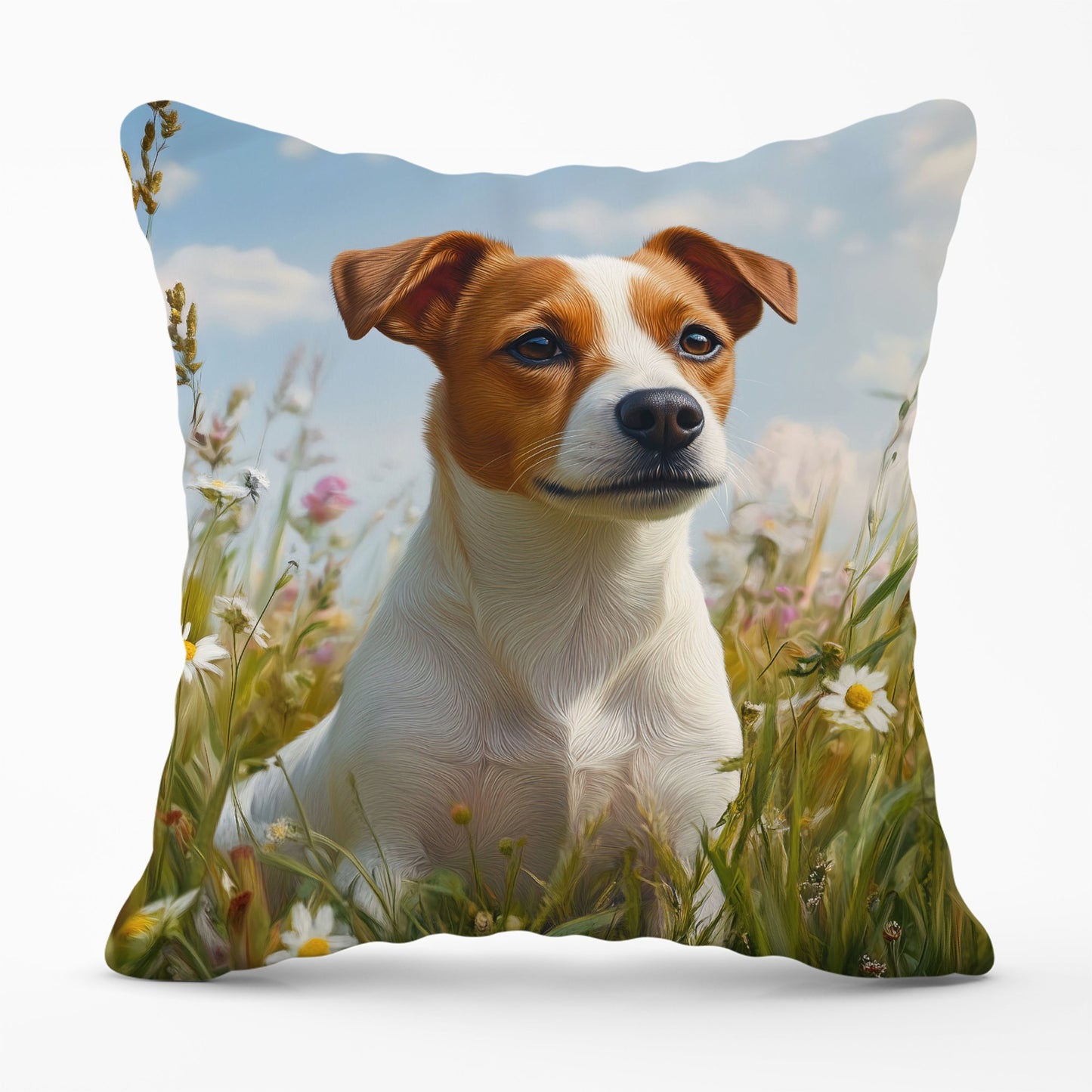 Happy Jack Russell In A Summer Meadow Cushions