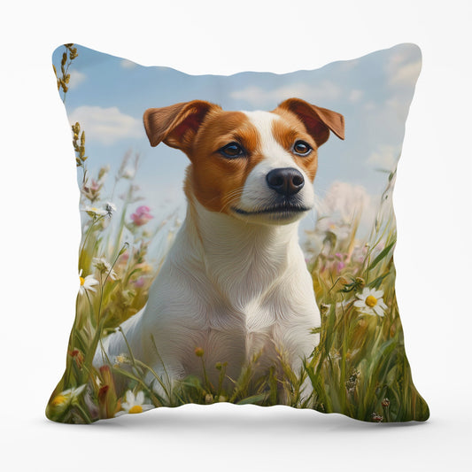 Happy Jack Russell In A Summer Meadow Cushions