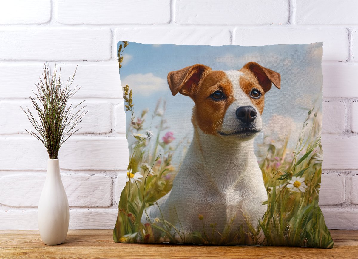Happy Jack Russell In A Summer Meadow Cushions