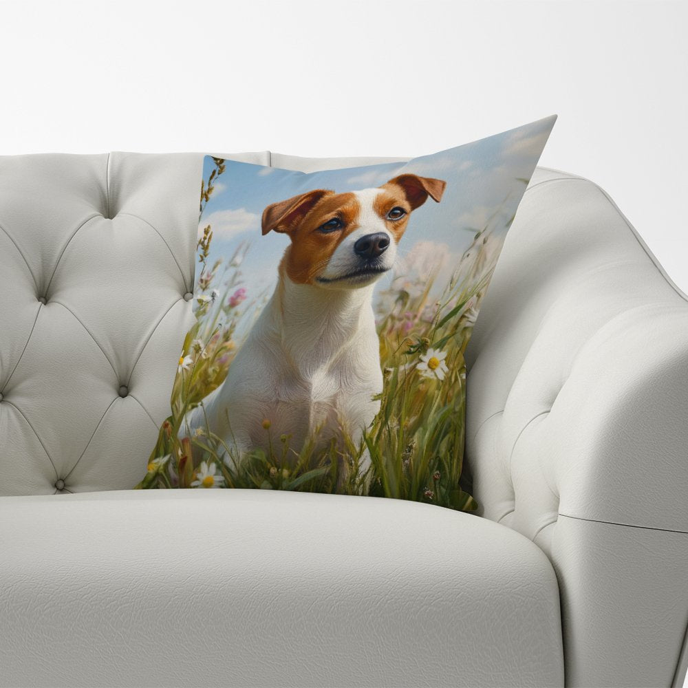 Happy Jack Russell In A Summer Meadow Cushions