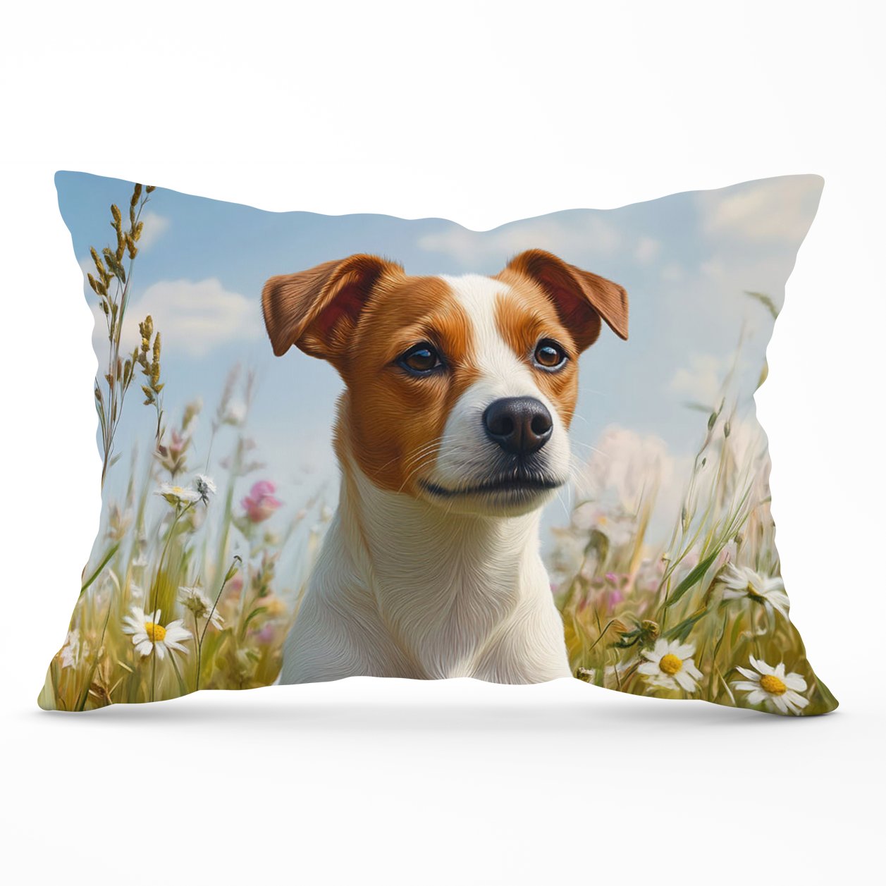 Happy Jack Russell In A Summer Meadow Cushions
