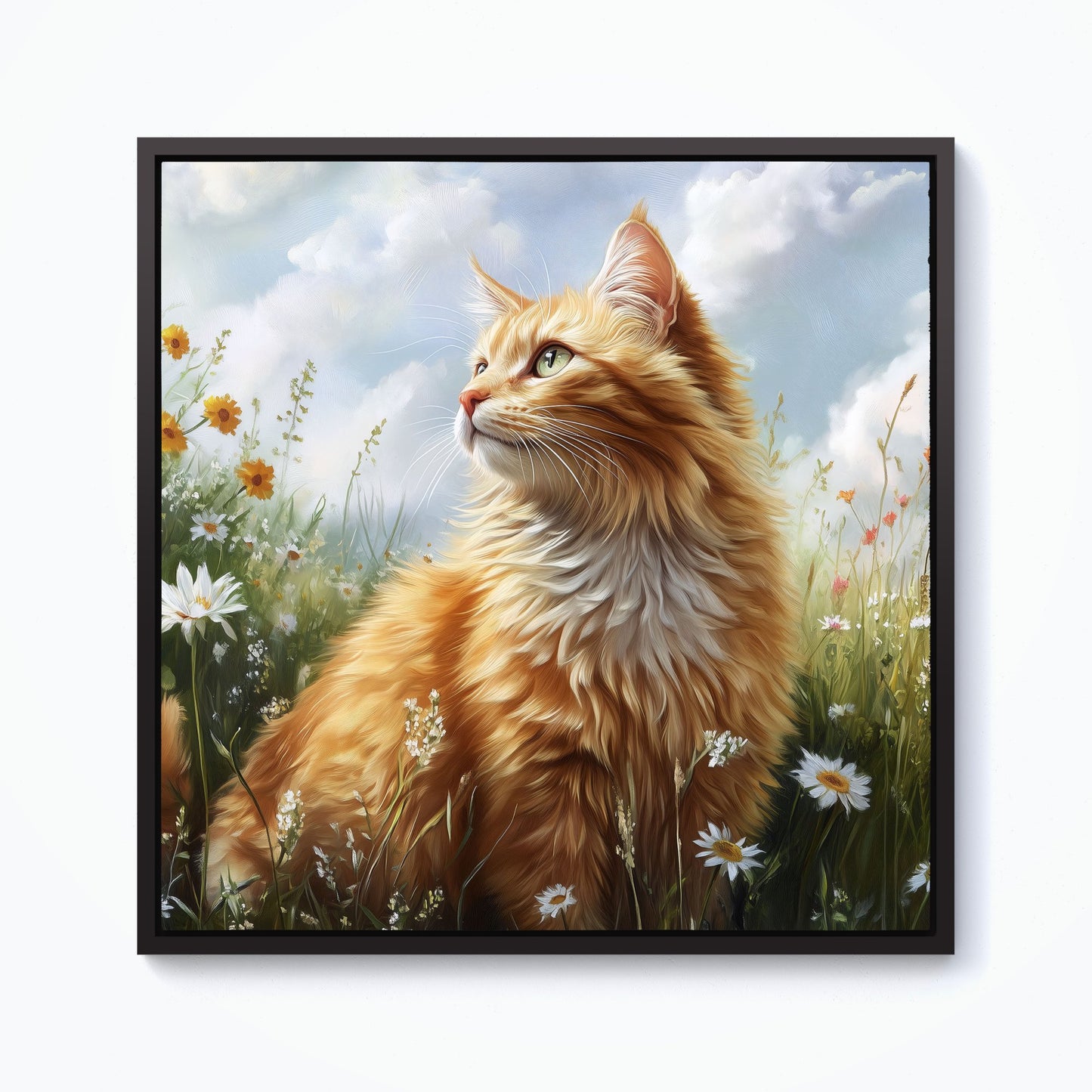 Fluffy Ginger Cat In A Summer Meadow Framed Canvas
