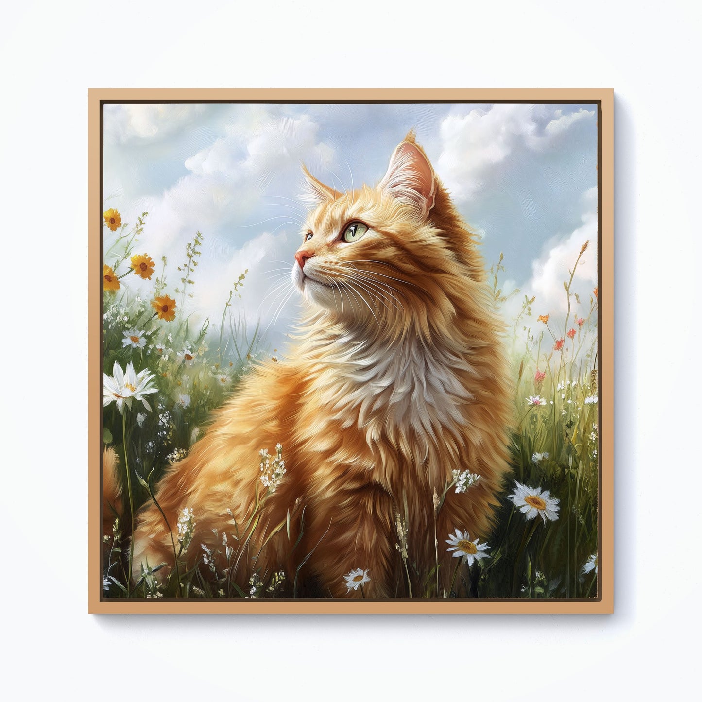 Fluffy Ginger Cat In A Summer Meadow Framed Canvas