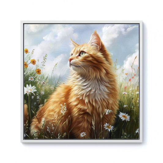 Fluffy Ginger Cat In A Summer Meadow Framed Canvas