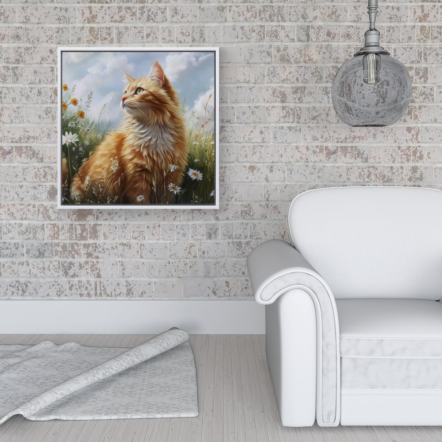 Fluffy Ginger Cat In A Summer Meadow Framed Canvas