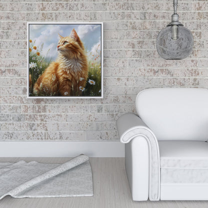 Fluffy Ginger Cat In A Summer Meadow Framed Canvas