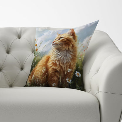 Fluffy Ginger Cat In A Summer Meadow Cushions