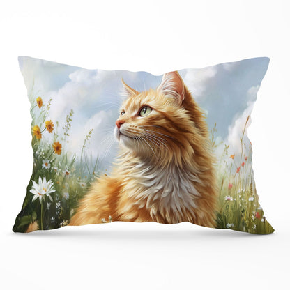 Fluffy Ginger Cat In A Summer Meadow Cushions