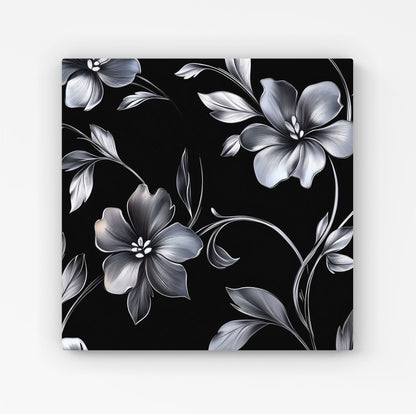 Metallic Effect Leaves And Flowers Canvas