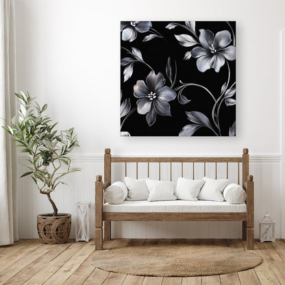 Metallic Effect Leaves And Flowers Canvas
