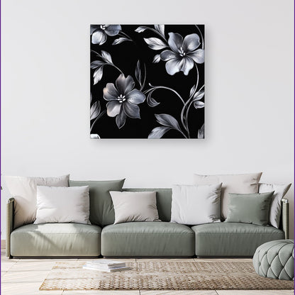 Metallic Effect Leaves And Flowers Canvas