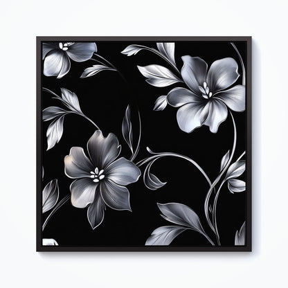 Metallic Effect Leaves And Flowers Framed Canvas