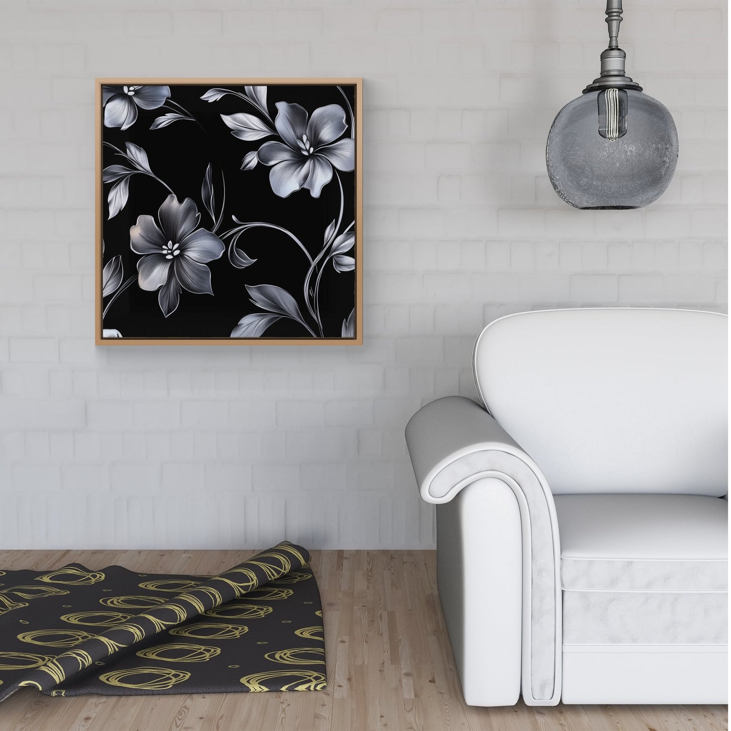 Metallic Effect Leaves And Flowers Framed Canvas