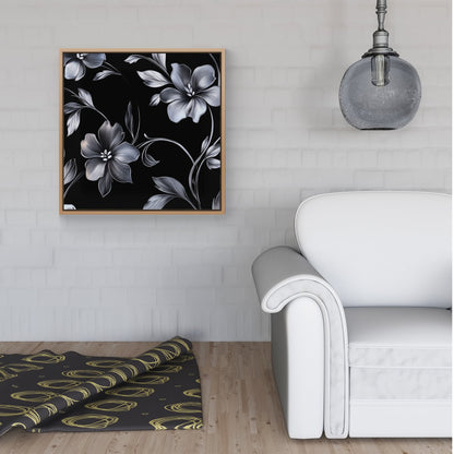 Metallic Effect Leaves And Flowers Framed Canvas