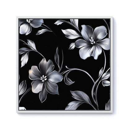 Metallic Effect Leaves And Flowers Framed Canvas