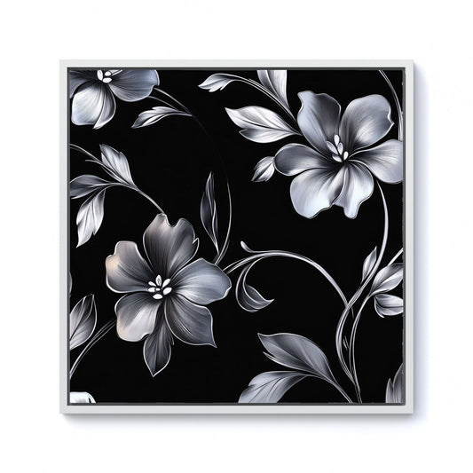 Metallic Effect Leaves And Flowers Framed Canvas