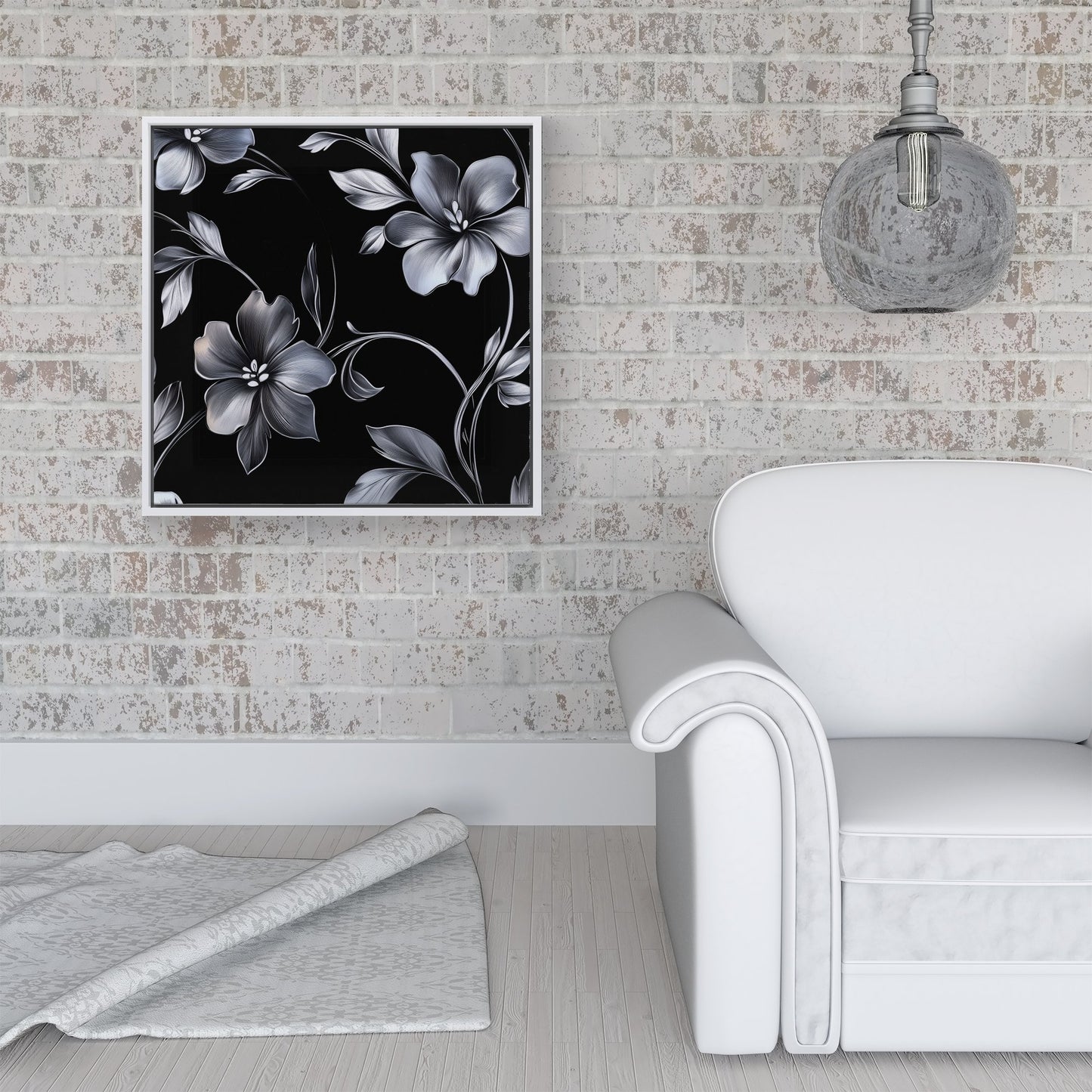 Metallic Effect Leaves And Flowers Framed Canvas