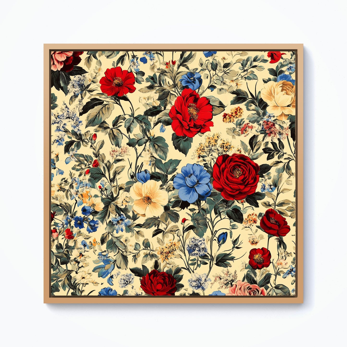 Vintage Roses And Buds Framed Canvas