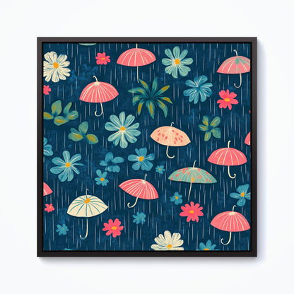 Umbrellas In Spring Framed Canvas