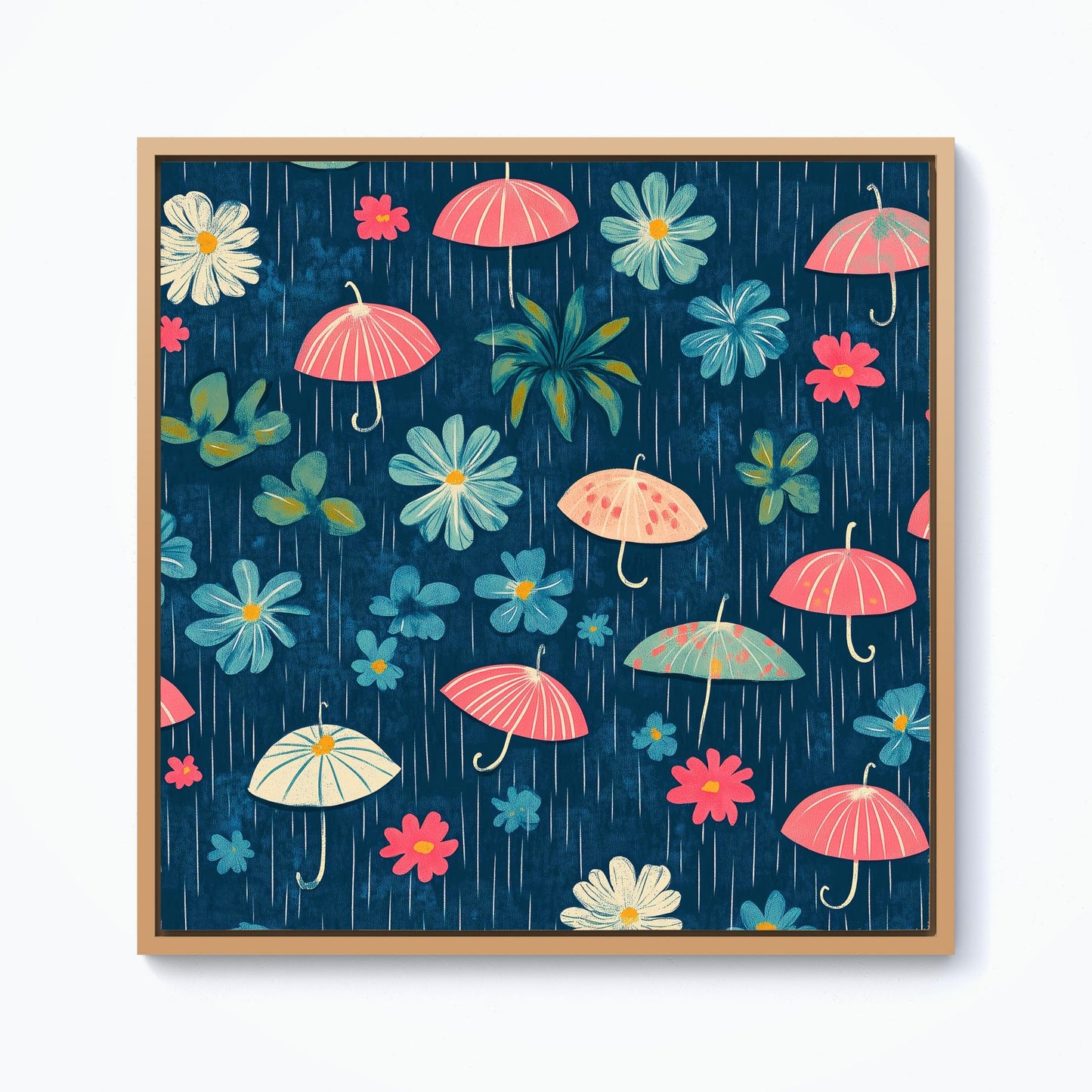 Umbrellas In Spring Framed Canvas