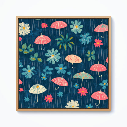 Umbrellas In Spring Framed Canvas