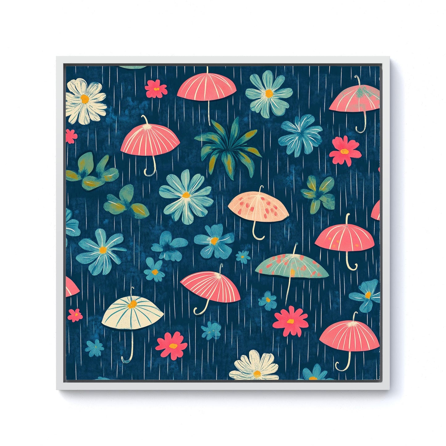 Umbrellas In Spring Framed Canvas