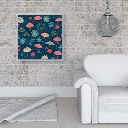 Umbrellas In Spring Framed Canvas