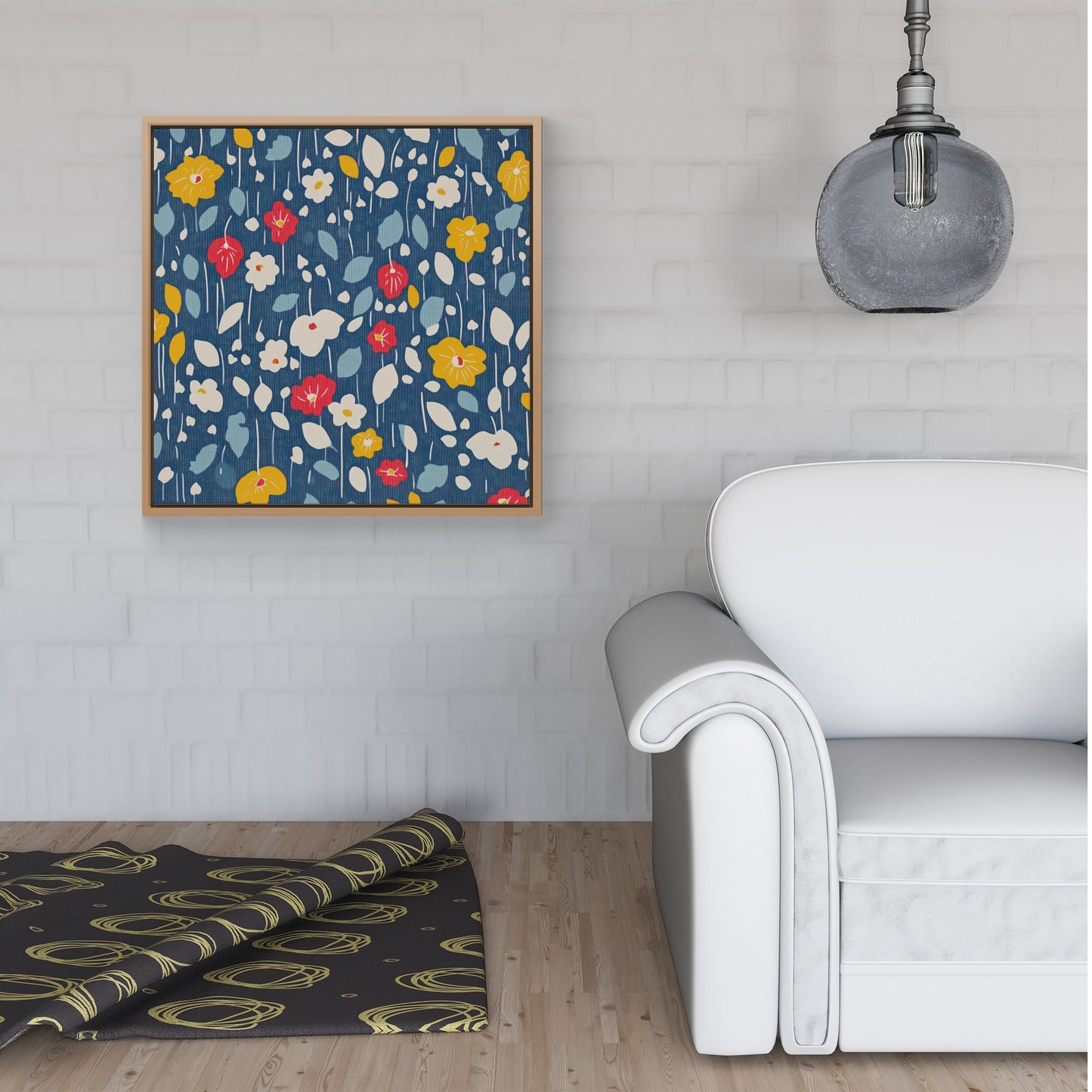 Falling Flowers In The Rain Framed Canvas