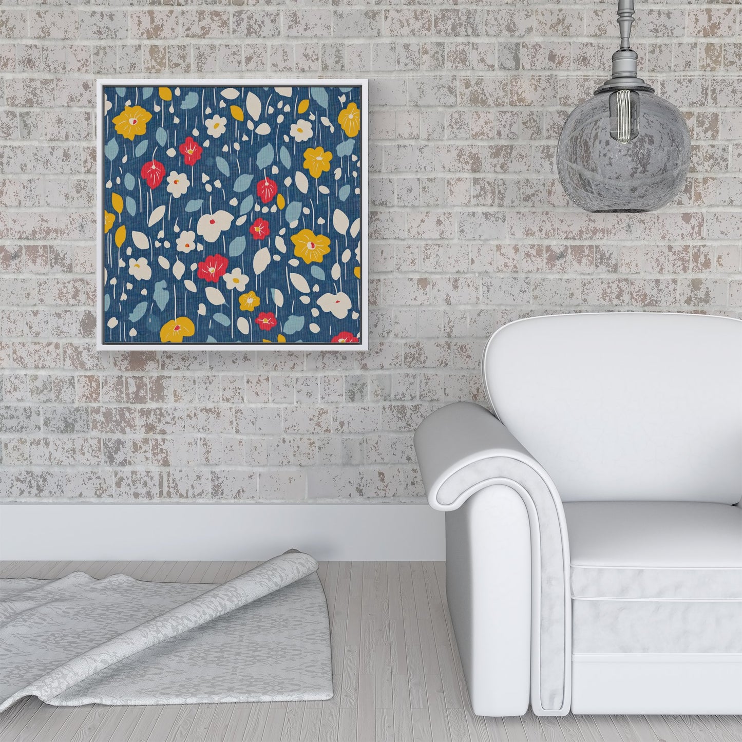 Falling Flowers In The Rain Framed Canvas