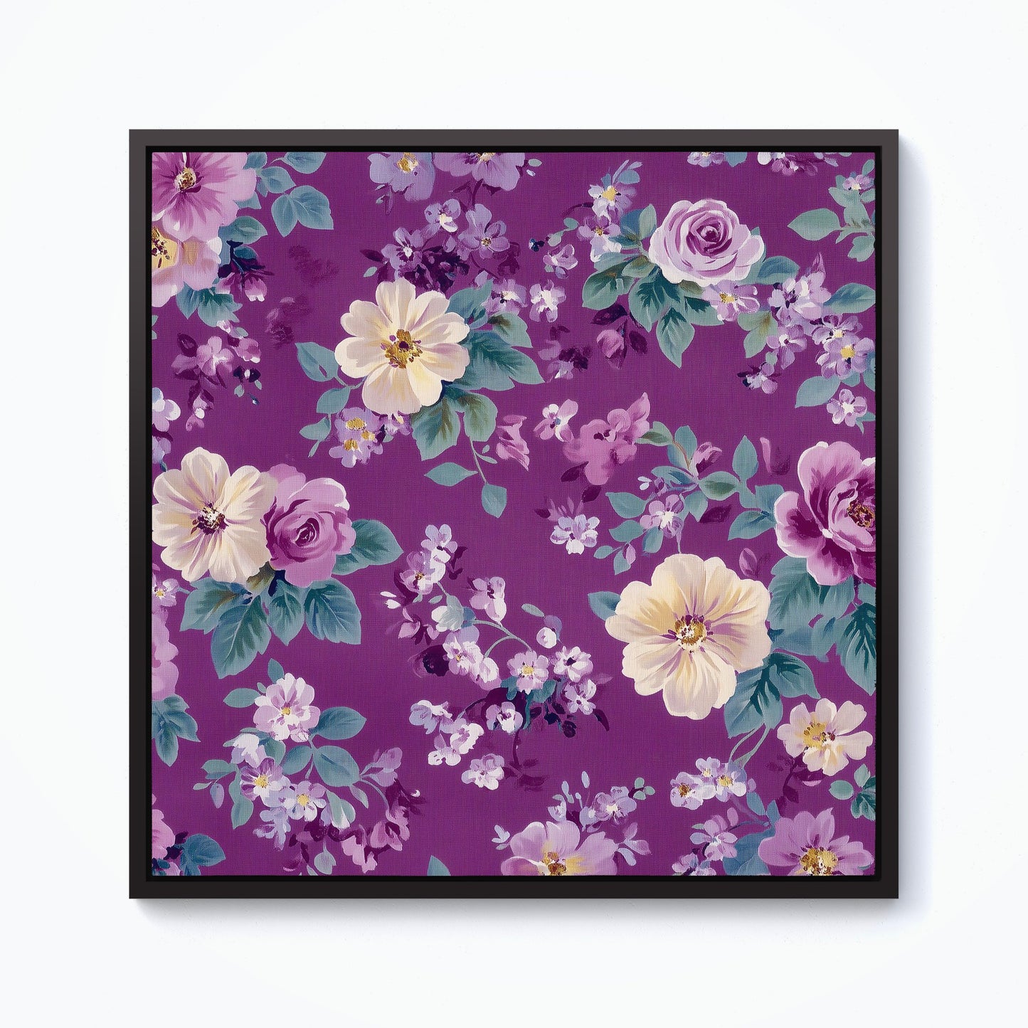Purple Textured Flowers Framed Canvas