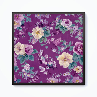 Purple Textured Flowers Framed Canvas